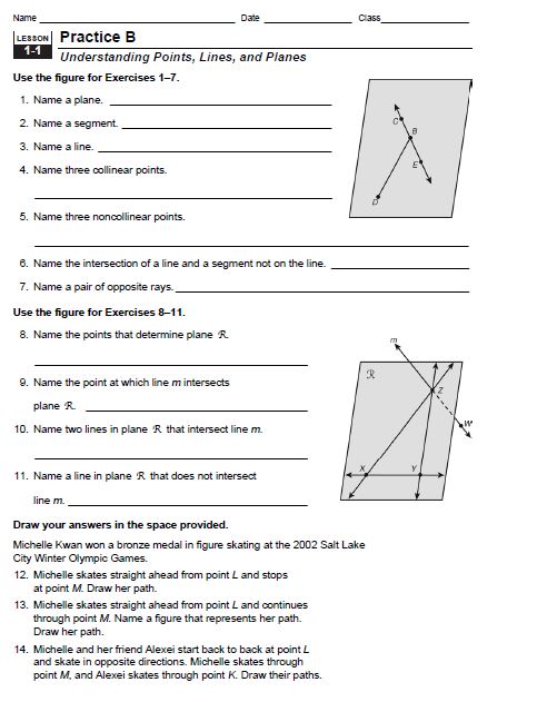 Geometry Worksheet 1 1 Points Lines And Planes Answers